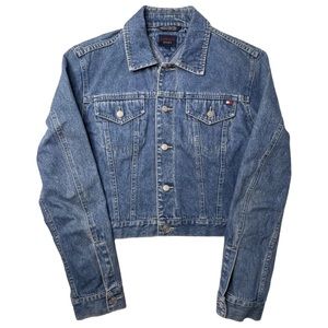Vintage Y2K Tommy Hilfiger Cropped Medium Wash Denim Jacket Size M